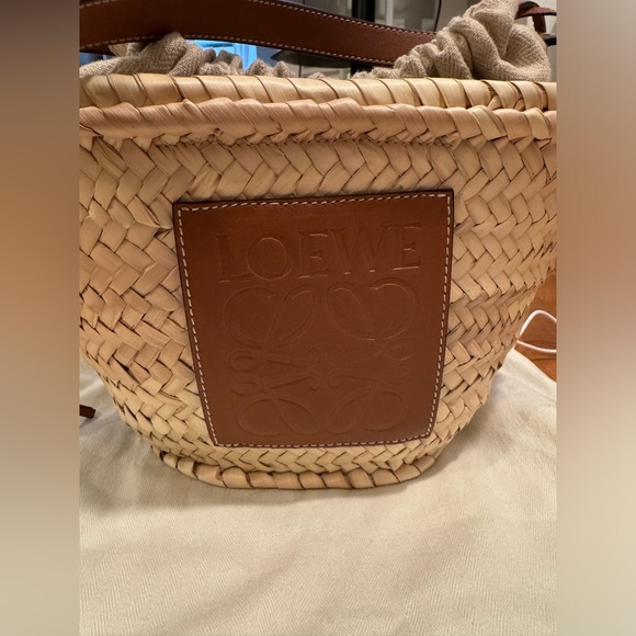 Loewe Paula's Ibiza leather-trimmed raffia bucket bag. Gently Used $690 - Picture 4 of 13